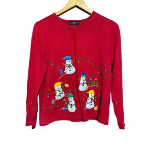 Vintage Christmas Snowman Snowmen Holiday Winter Button‎ Up Cardigan Size Medium